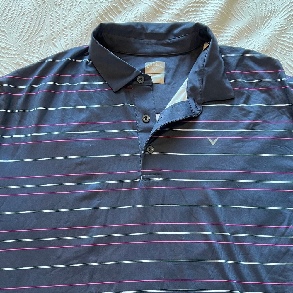 Men's Callaway Golf Navy Striped Golf Polo Size XL Used/Excellent Condition